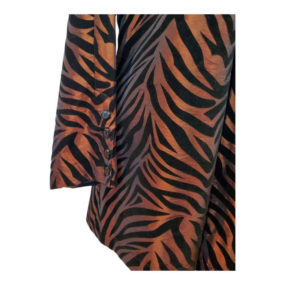 Ubu Sz L Flocked Zebra Print Button Front Jacket … - image 6
